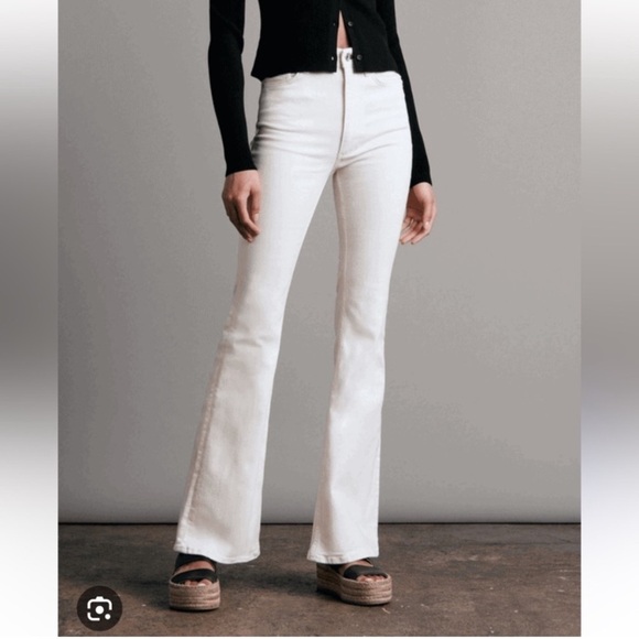 RAG & BONE Casey Hight Rise Ankle Flare in Coated White Sz 32 NEW - Picture 1 of 6